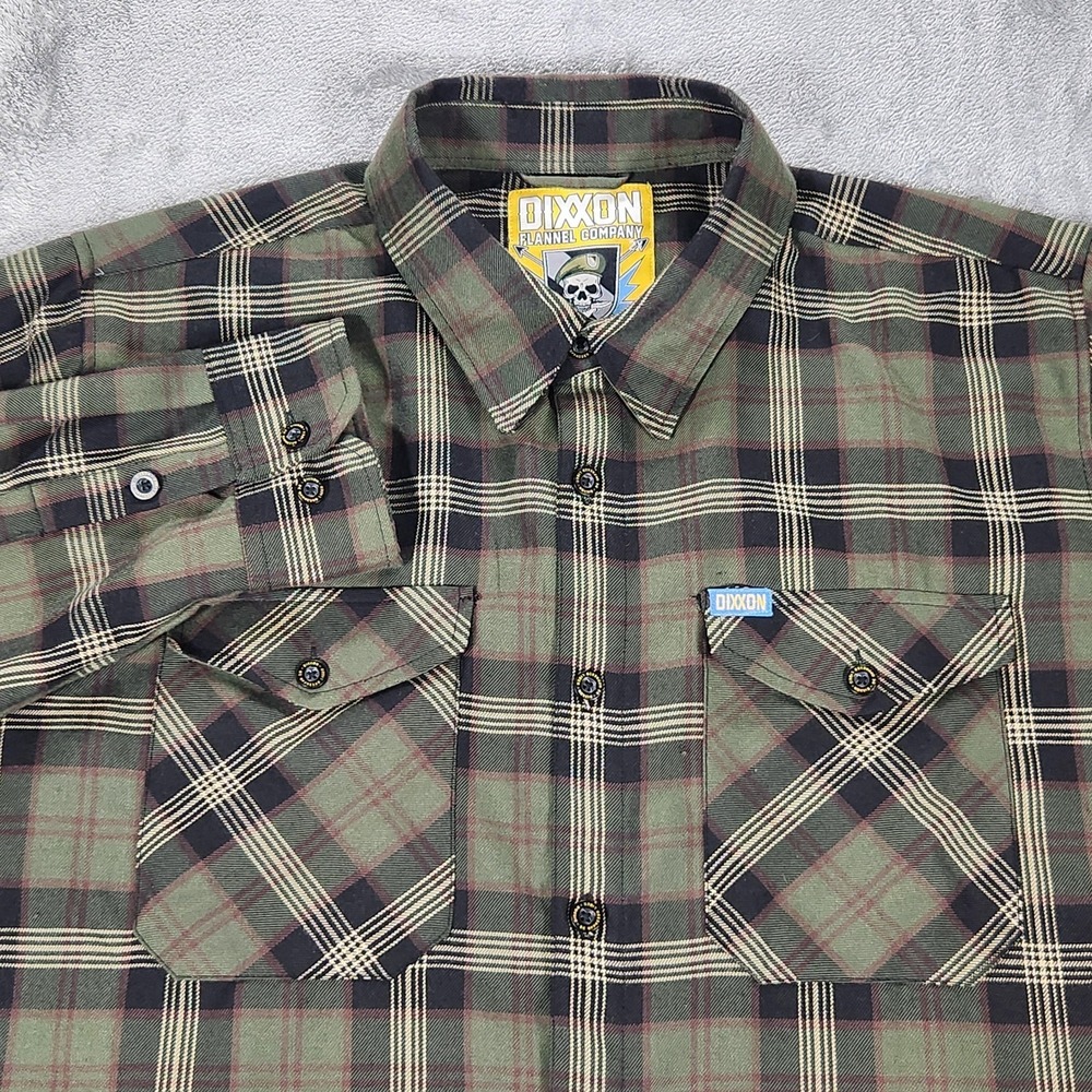 Dixxon Shirt Mens 2XL Green Plaid Green Beret Flannel Long Sleeve Button Up